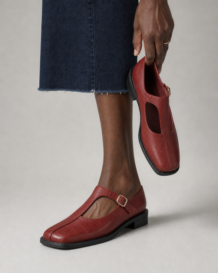 Jana | Comfort Leather Flats - Red
