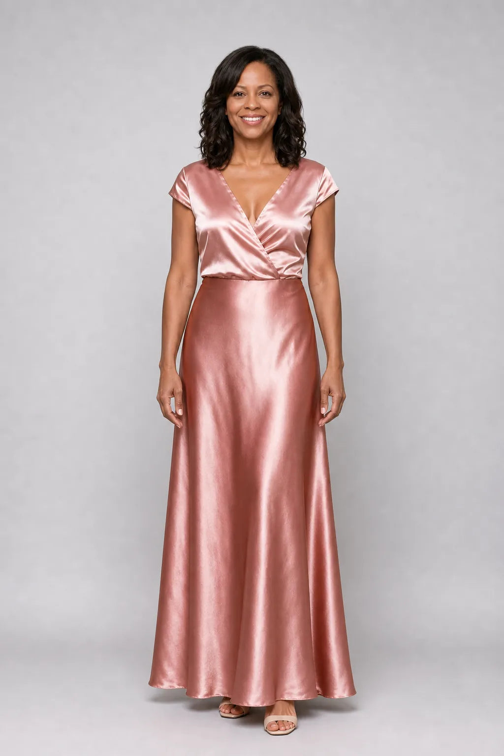 Samouse | Cap Sleeve Wrap Bodice Maxi Dress — Rose Gold