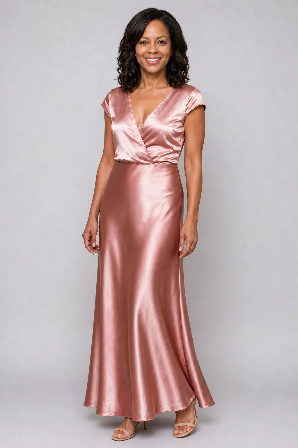 Samouse | Cap Sleeve Wrap Bodice Maxi Dress — Rose Gold