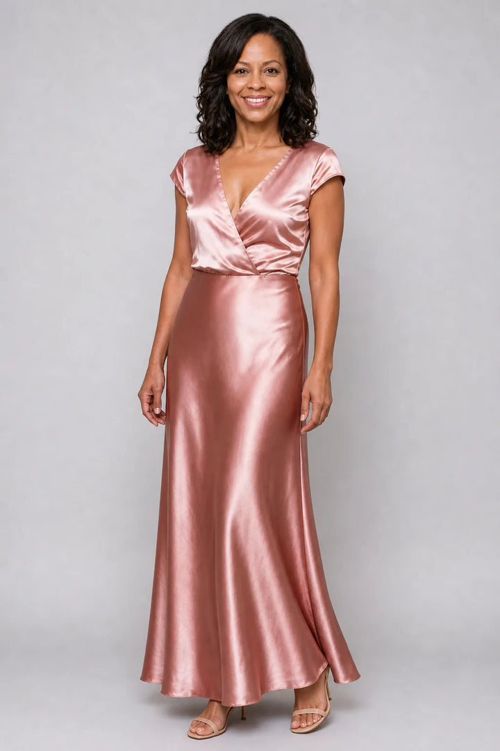 Samouse | Cap Sleeve Wrap Bodice Maxi Dress — Rose Gold