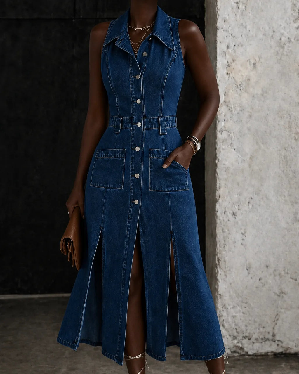 Noemie | Open Front Denim Vest Dress