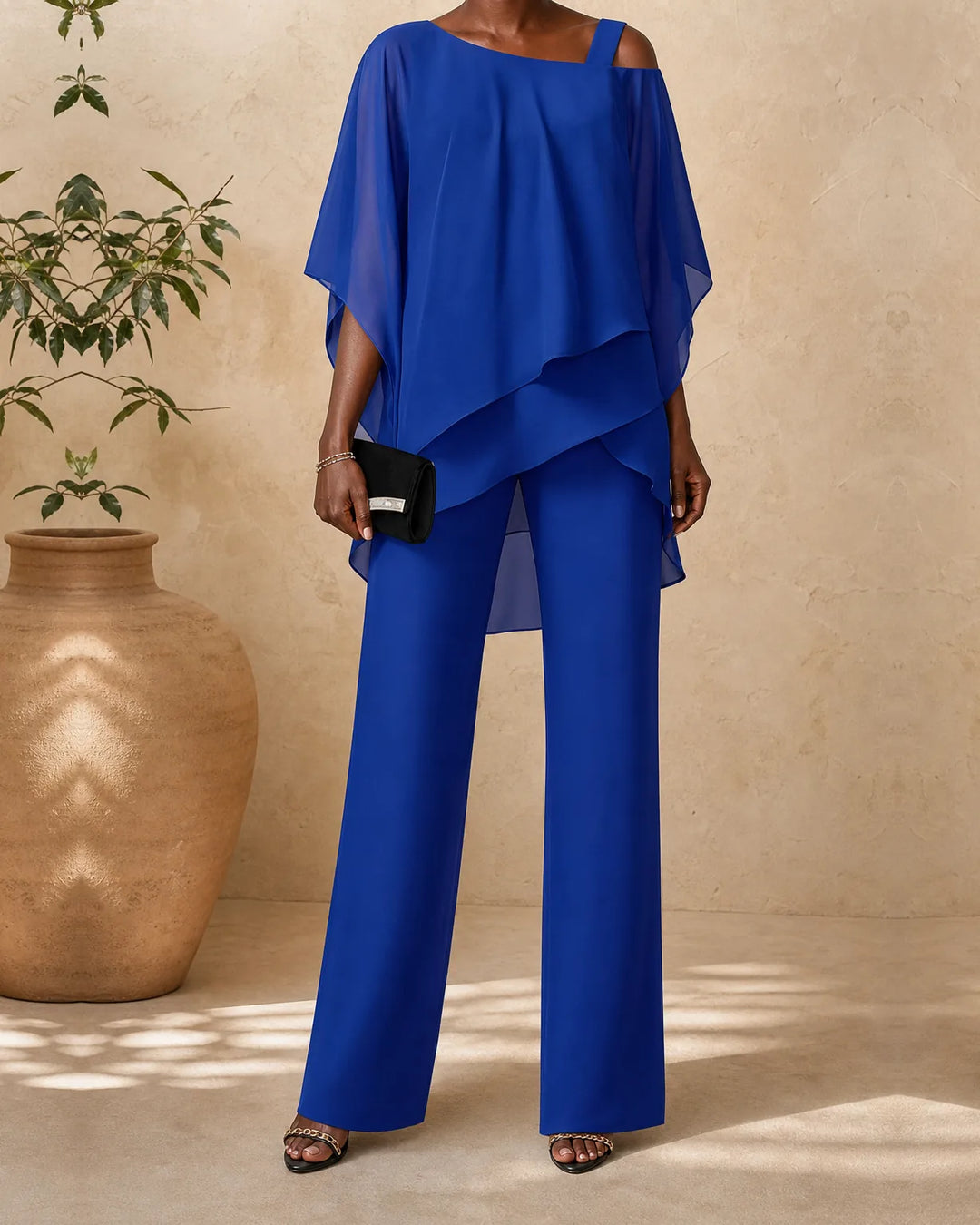 Yvette | One-Shoulder Draped Top & Wide-Leg Set
