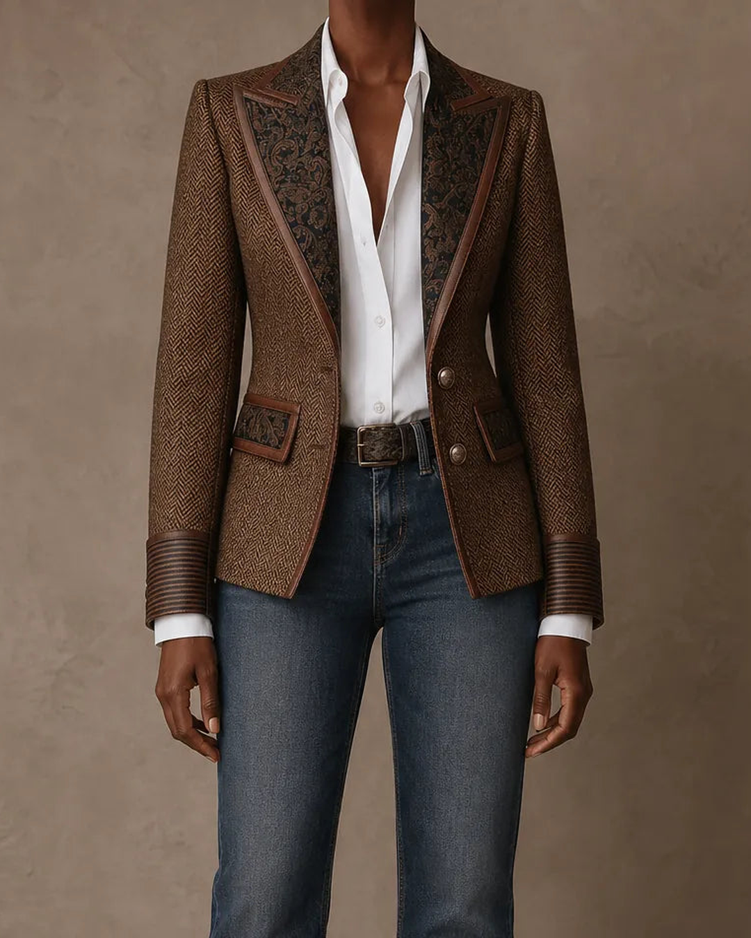 Sable | Herringbone Printed Panel Blazer