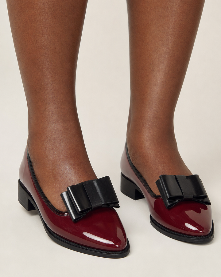 Sabrina | Patent Loafers with Contrast Bow