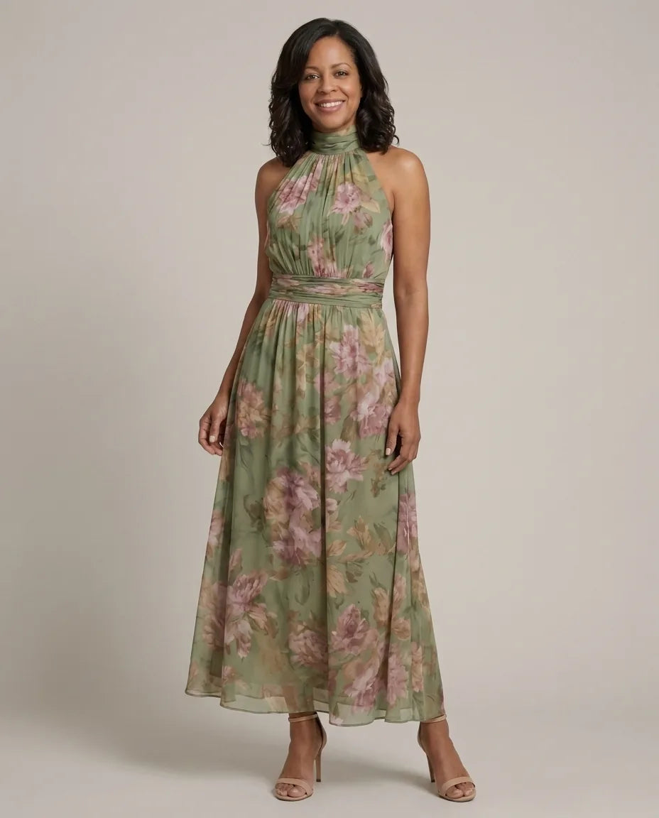 Chloe | Gathered Halter Midi Dress