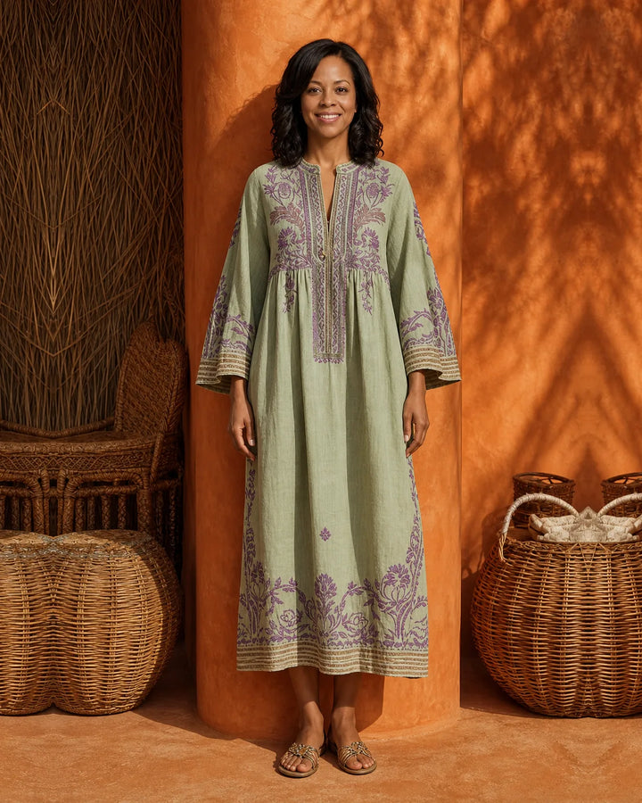 Tiana | Embroidered Mediterranean Maxi Dress