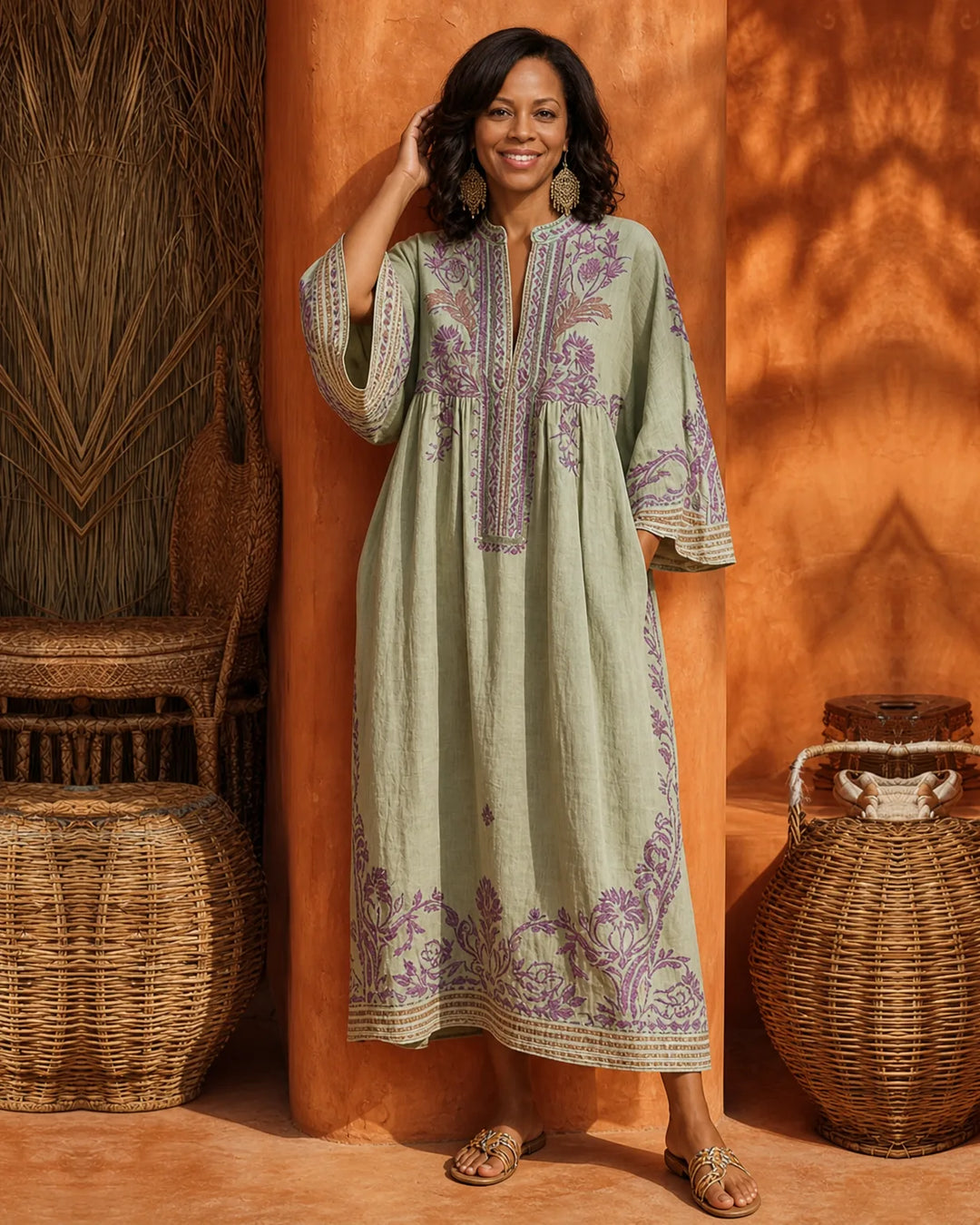 Tiana | Embroidered Mediterranean Maxi Dress