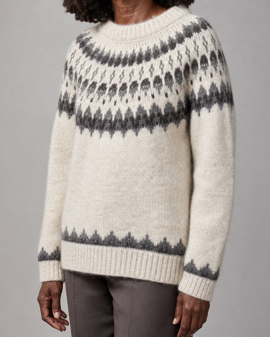 Theodora | Grey Chunky Alpaca-blend Fair Isle Sweater