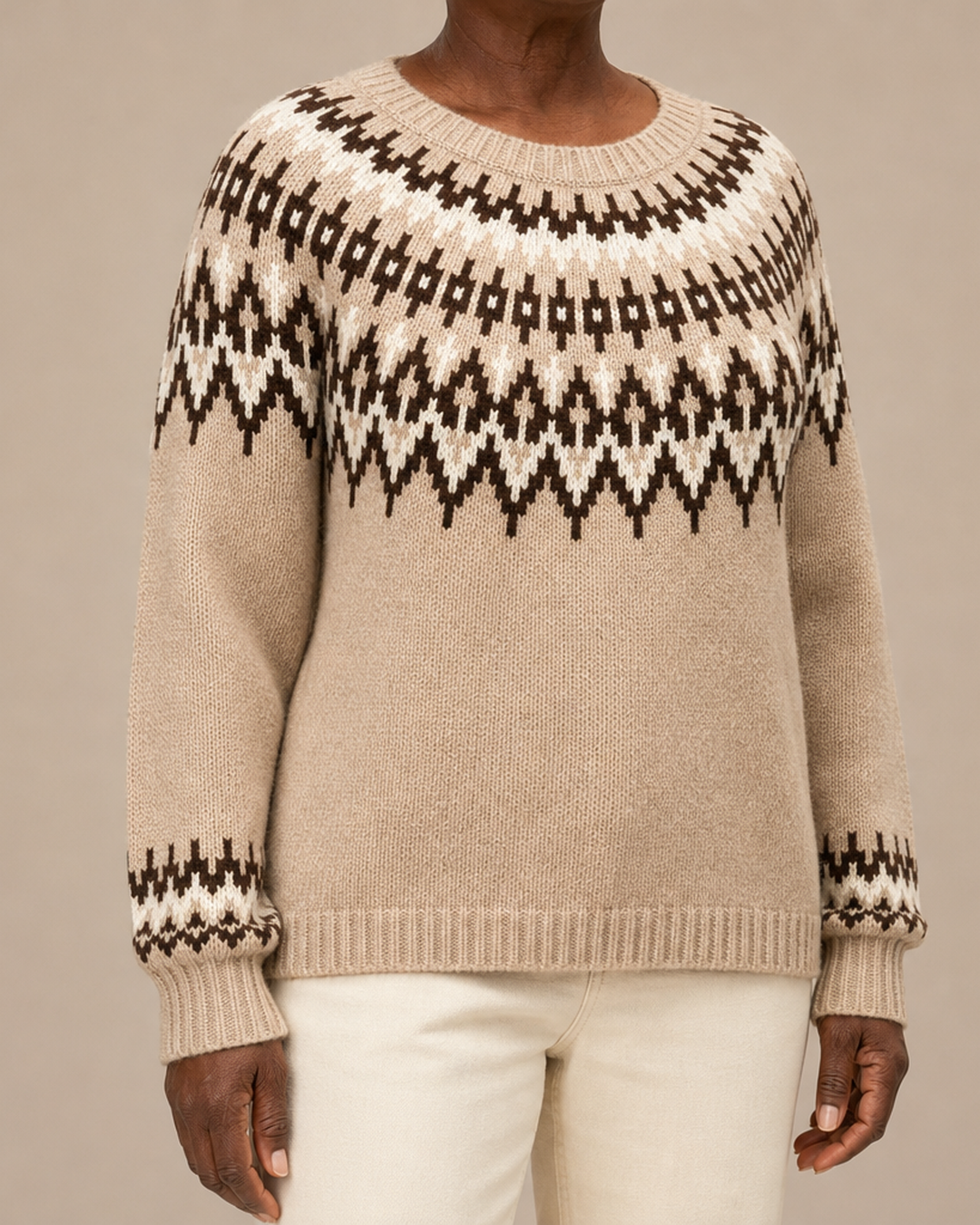 Adaline | Khaki Fair Isle Yoke Knit Sweater