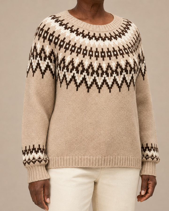 Adaline | Khaki Fair Isle Yoke Knit Sweater