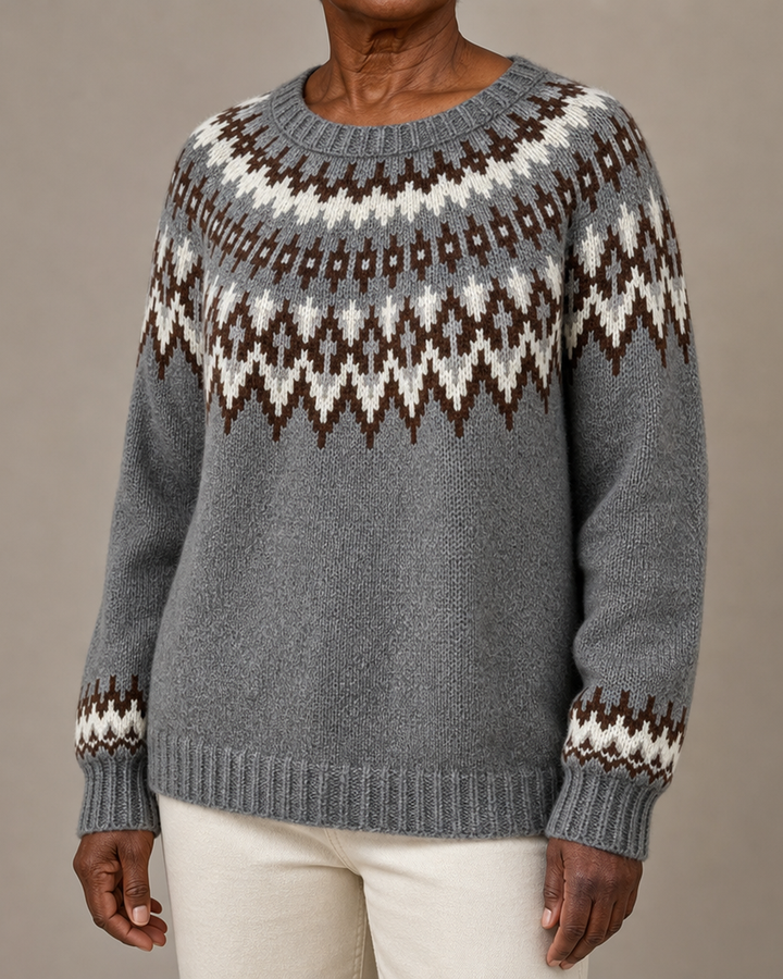 Corinne | Grey Fair Isle Yoke Knit Sweater