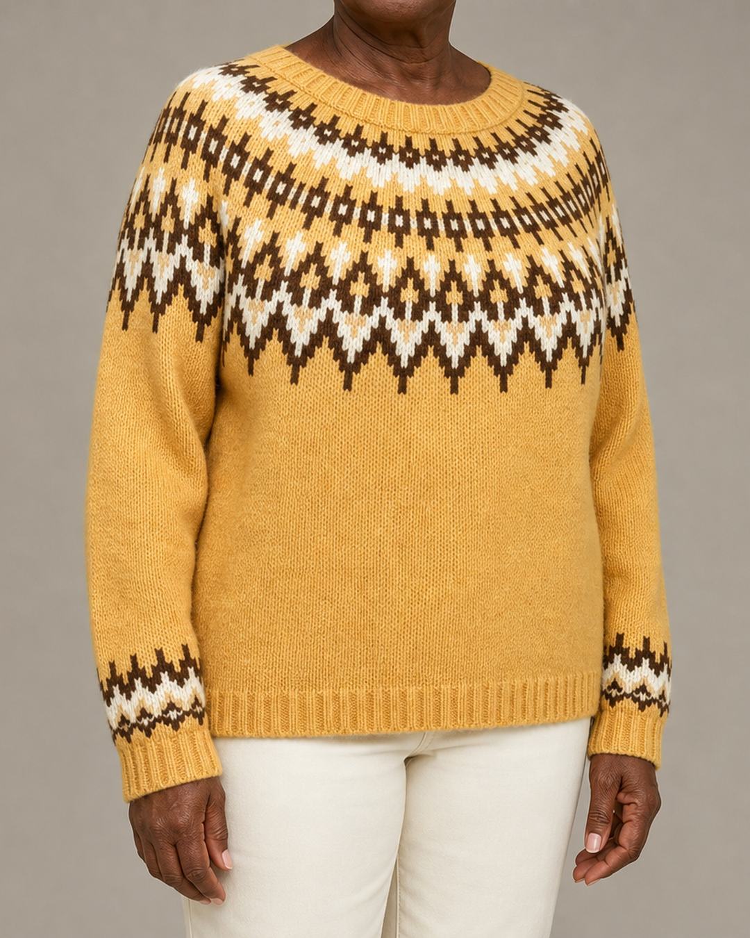 Darlene | Gold Fair Isle Yoke Knit Sweater