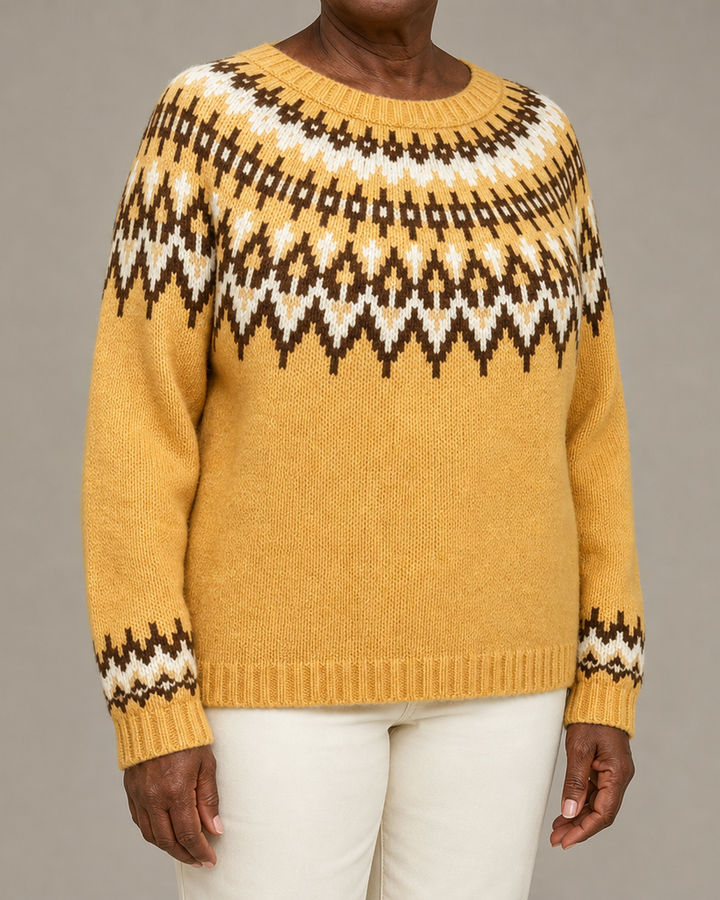 Darlene | Gold Fair Isle Yoke Knit Sweater