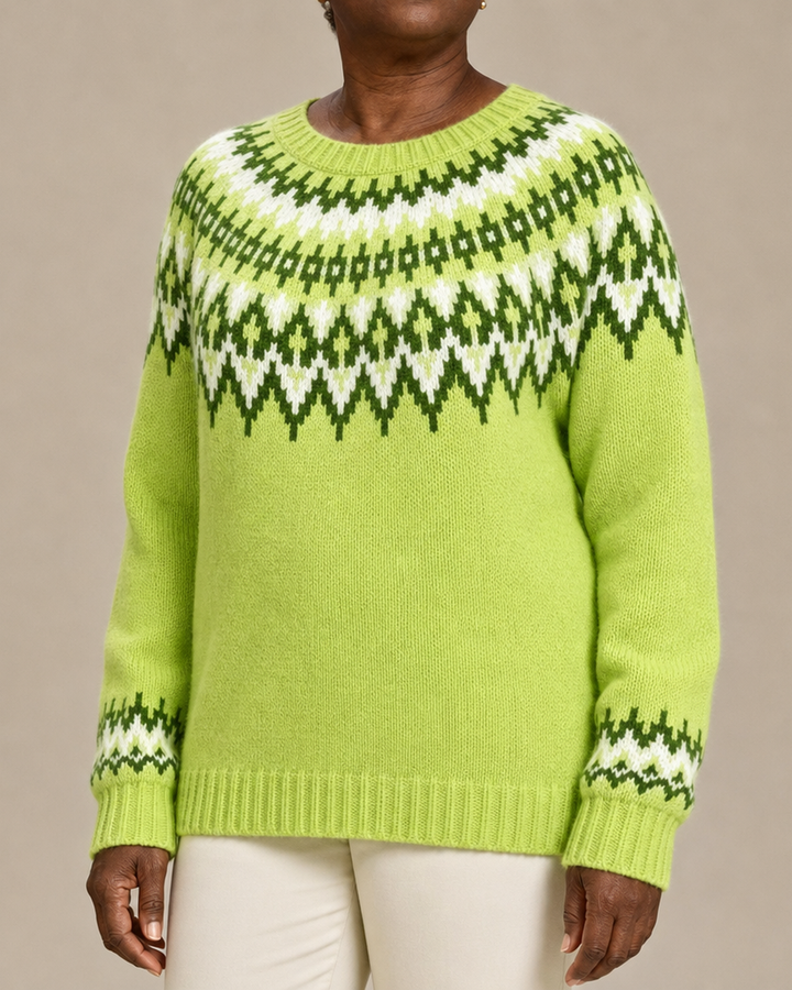 Eloise | Neon Yellow Fair Isle Yoke Knit Sweater