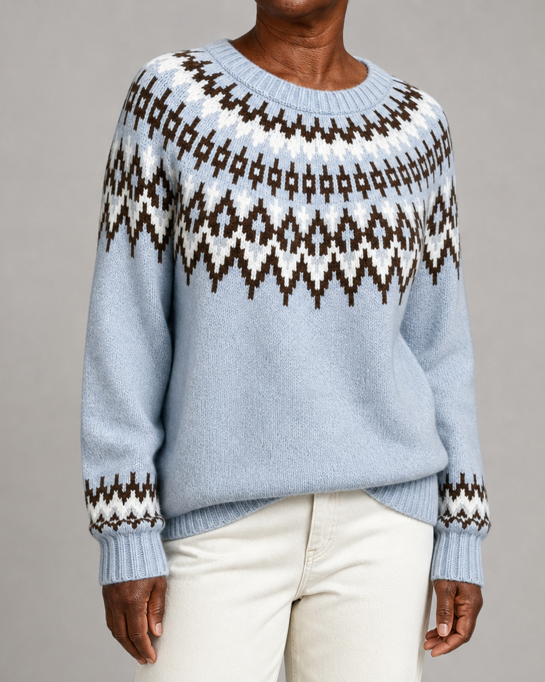 Faye | Sky Blue Fair Isle Yoke Knit Sweater
