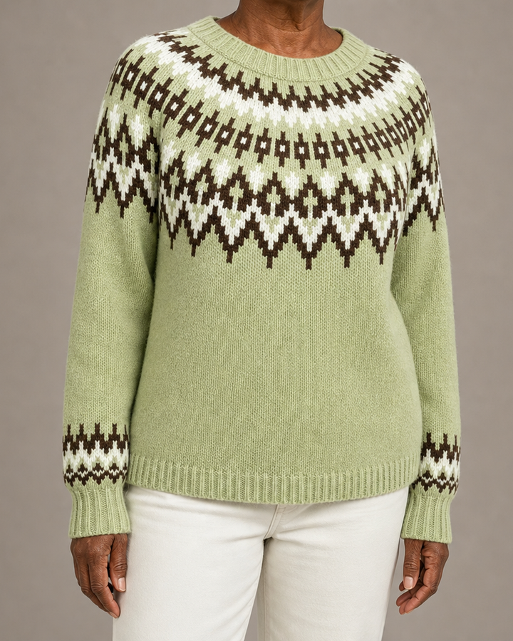 Georgia | Matcha Green Fair Isle Yoke Knit Sweater