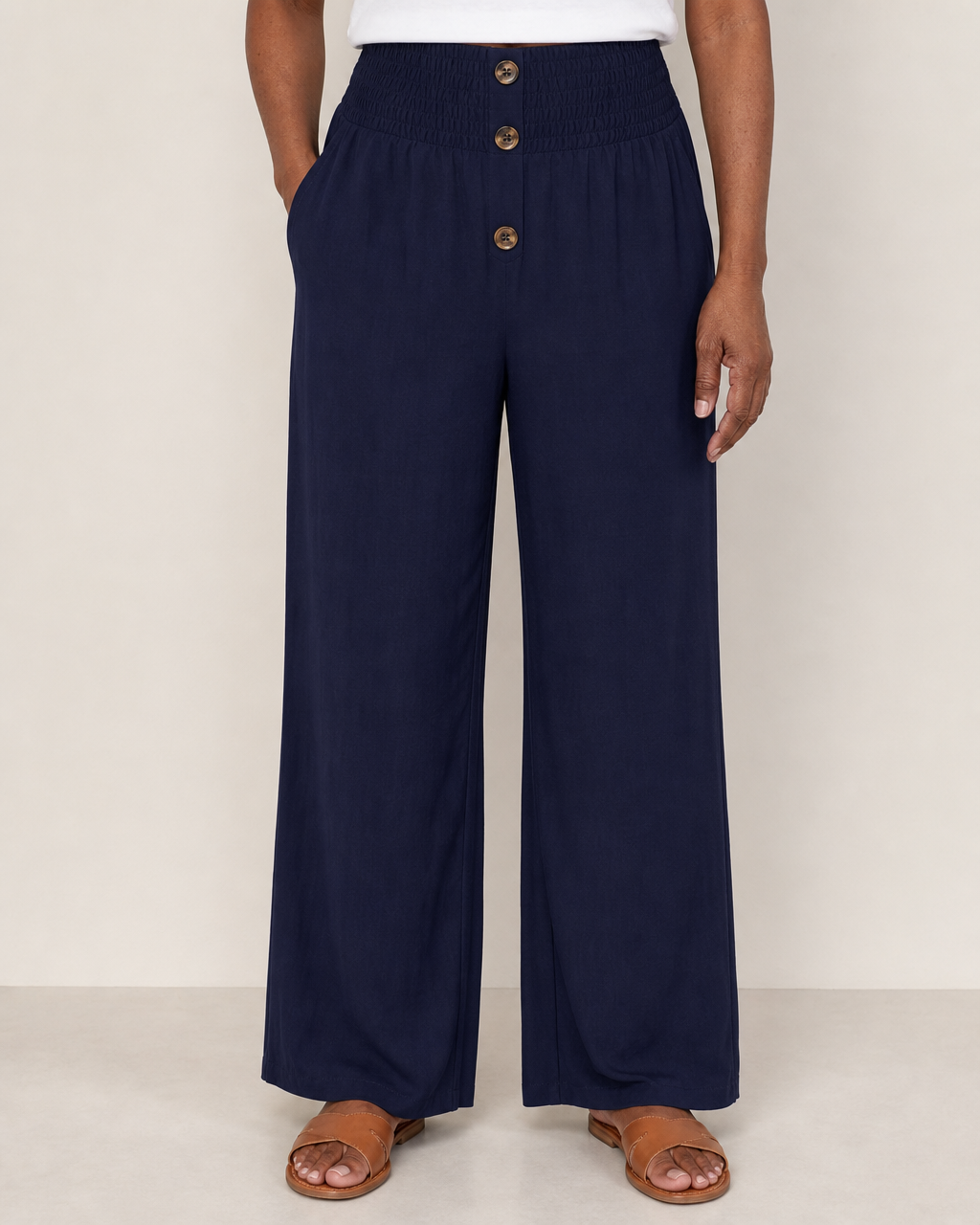 Sharon | Breathable High-waist Pants — Navy Blue