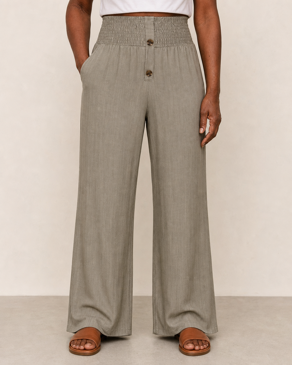 Sharon | Breathable High-waist Pants — Olive Green