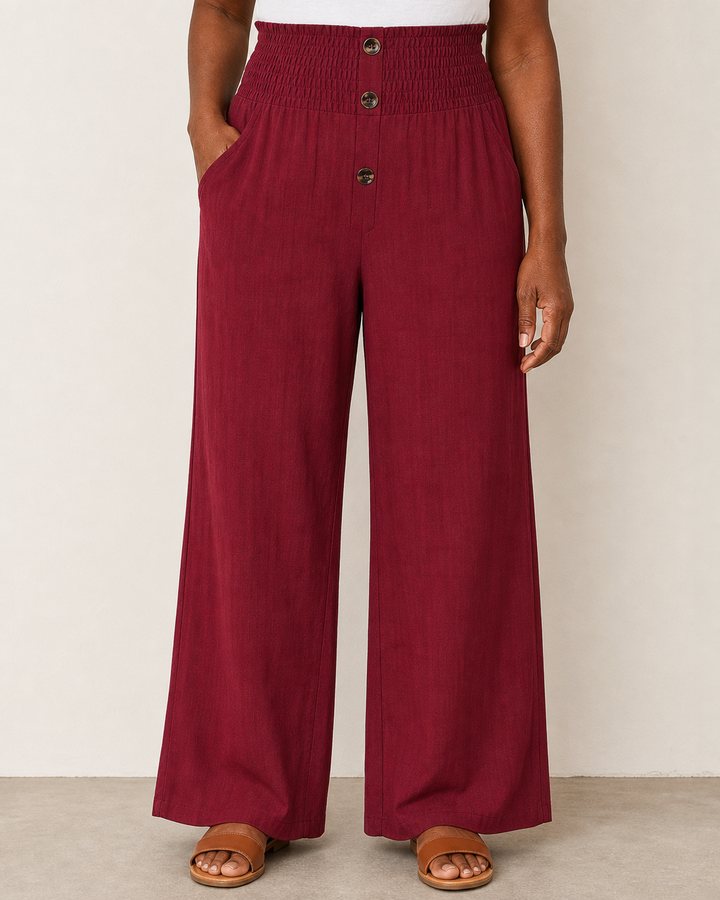Sharon | Breathable High-waist Pants — Wine Red