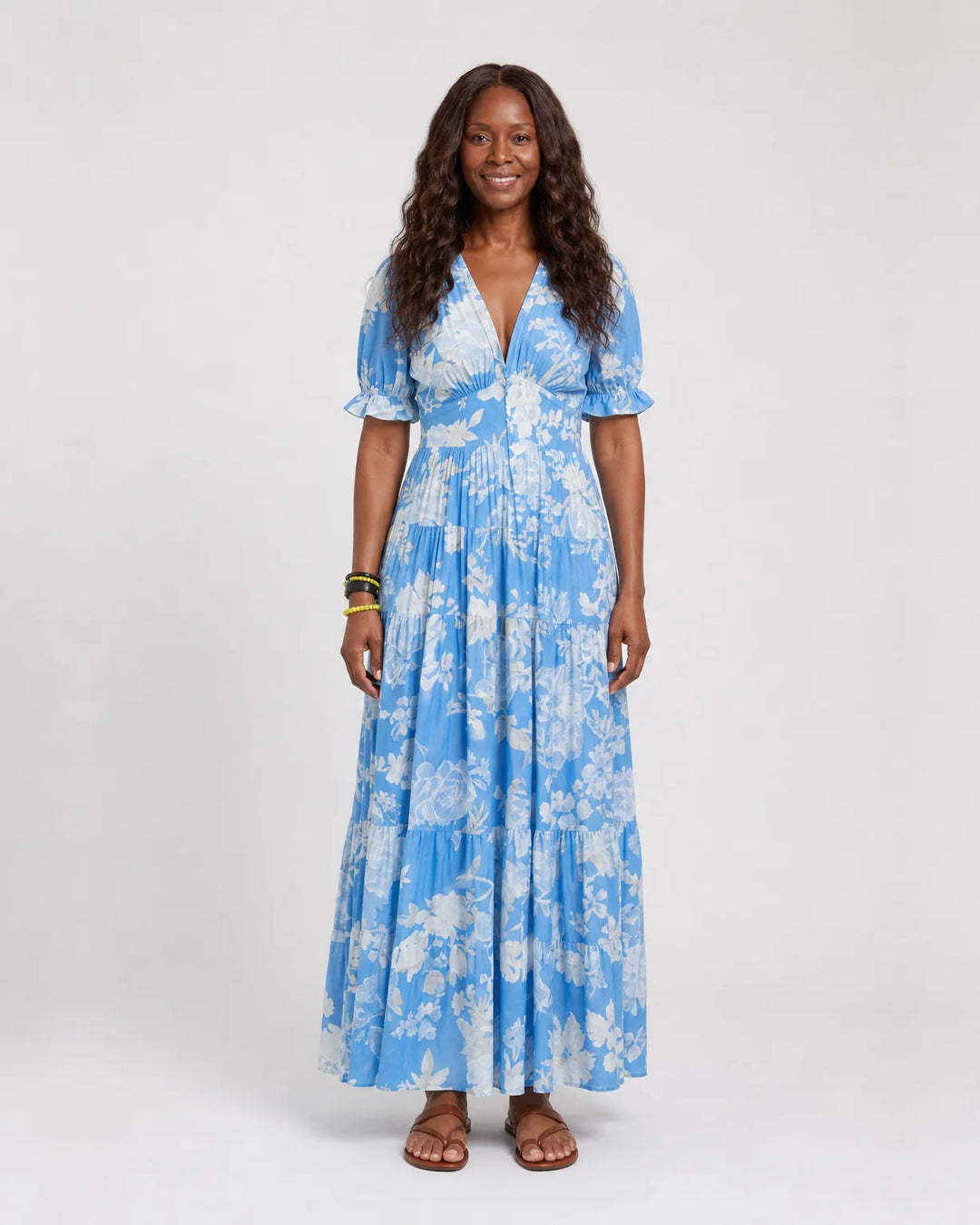 Ione | Short Sleeve V Neck Floral Midi Dress