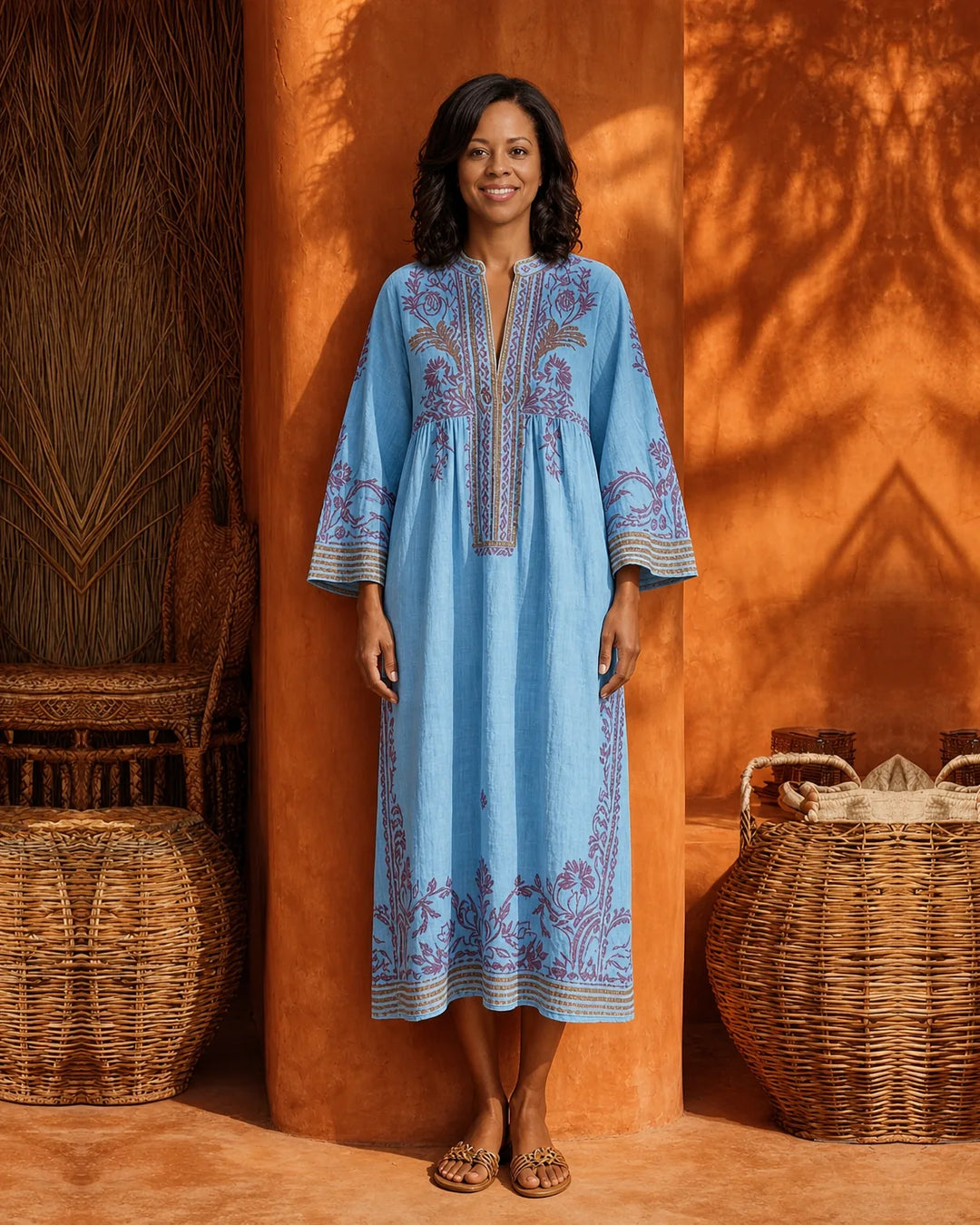 Tiana | Embroidered Mediterranean Maxi Dress