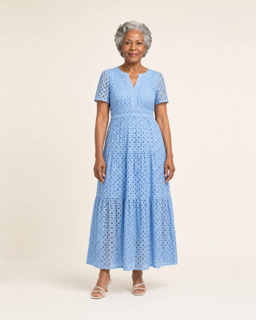 Brielle | V Neck Short Sleeve Tiered Midi Dress
