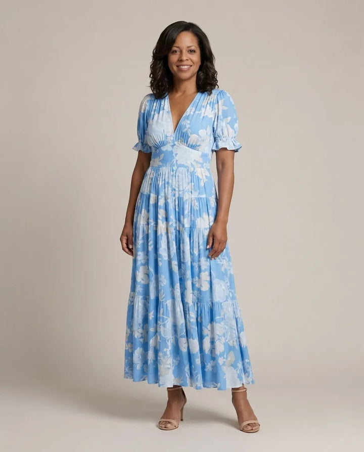 Lone | Short Sleeve V Neck Floral Midi Dress