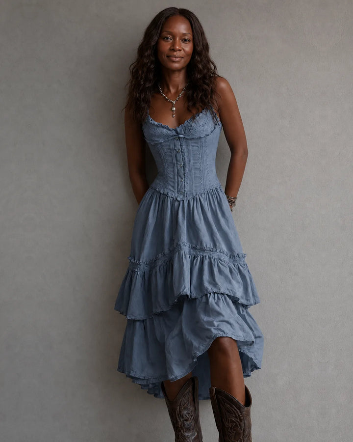 Elodie | Corset Tiered Midi Dress