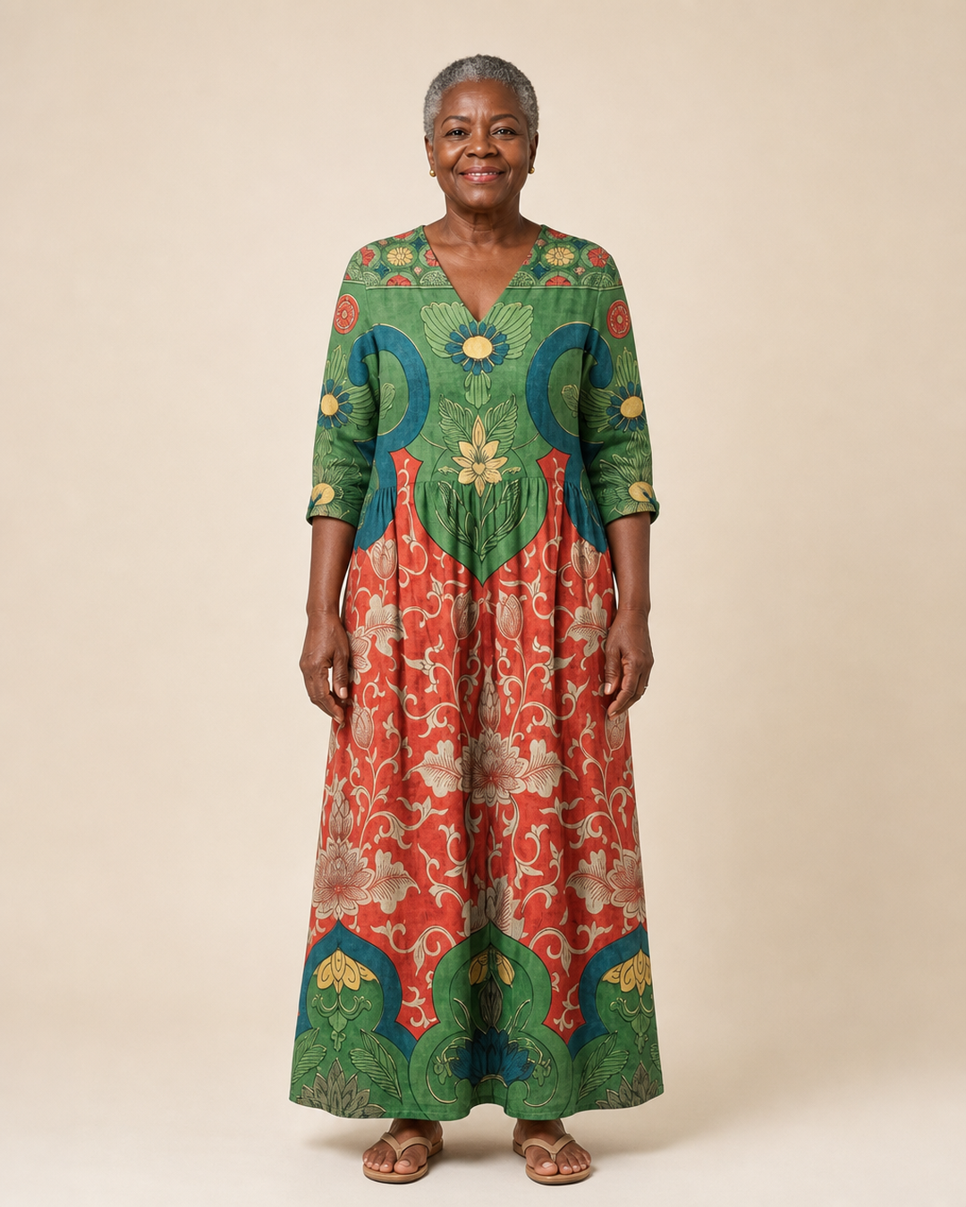 Adelina | Garden Folk Print Midi Dress