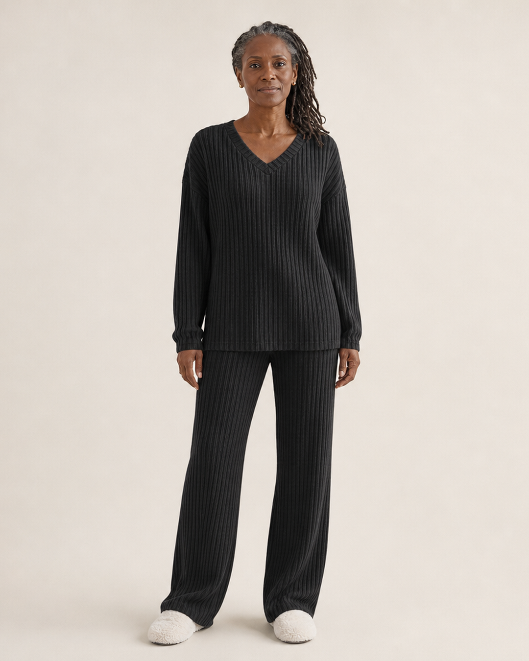 Sofia | Ribbed V-Neck Top and Pants Set