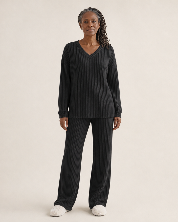 Sofia | Ribbed V-Neck Top and Pants Set