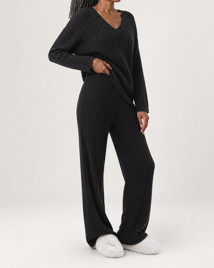 Sofia Ribbed V-Neck Top and Pants Set