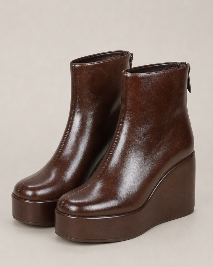 Zelma | Fur Lined Wedge Leather Ankle Boots