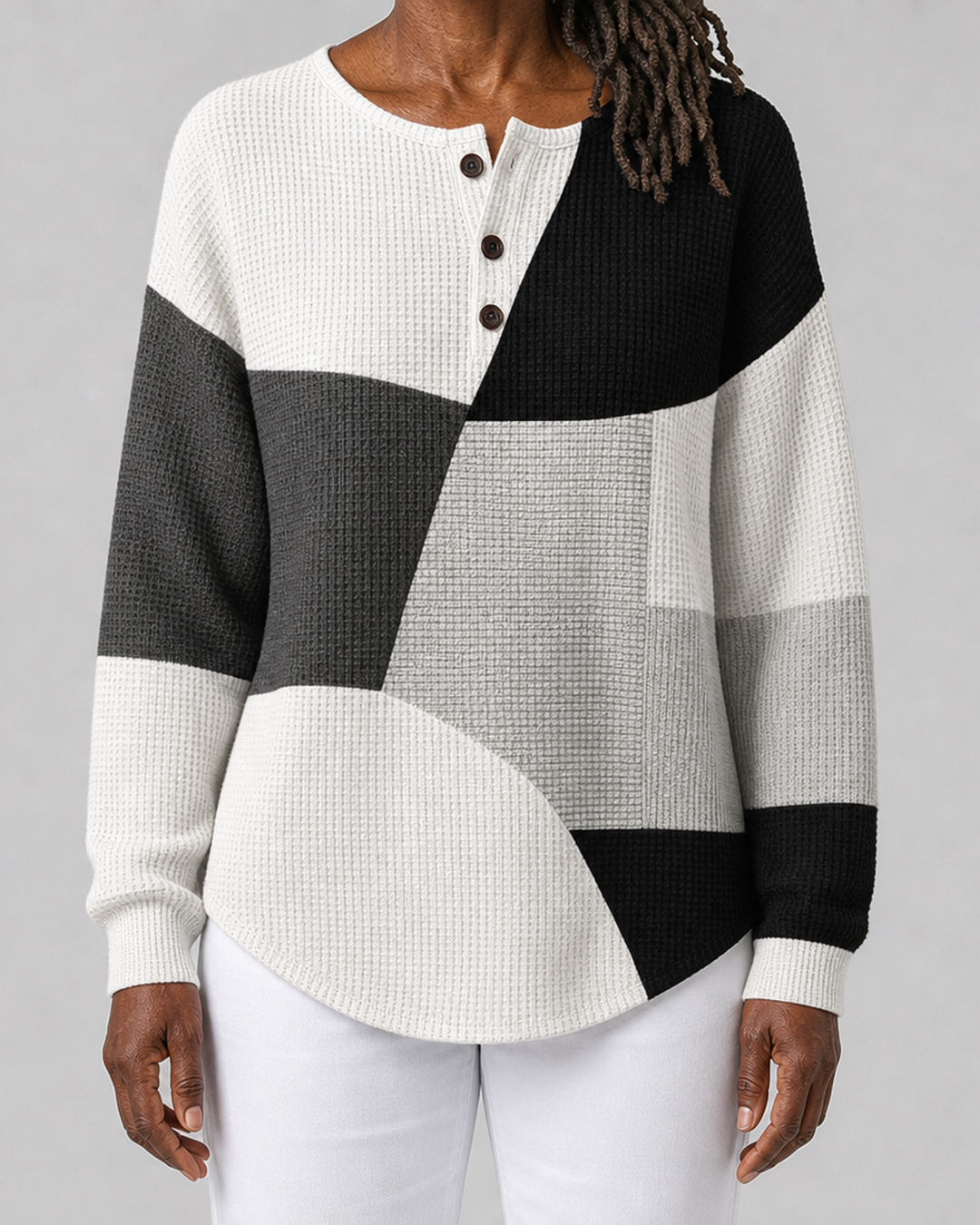 Seretha | Textured Colorblock Henley Sweatshirt
