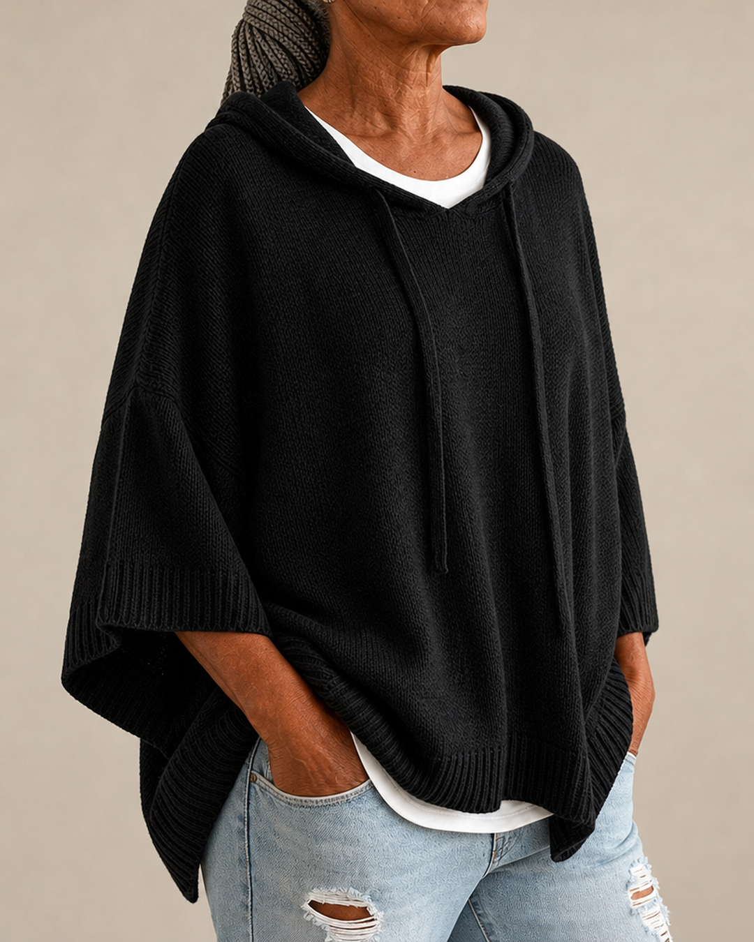 Sophie – Black Poncho Sweater