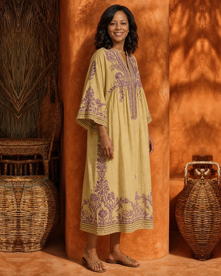 Tiana | Embroidered Mediterranean Maxi Dress