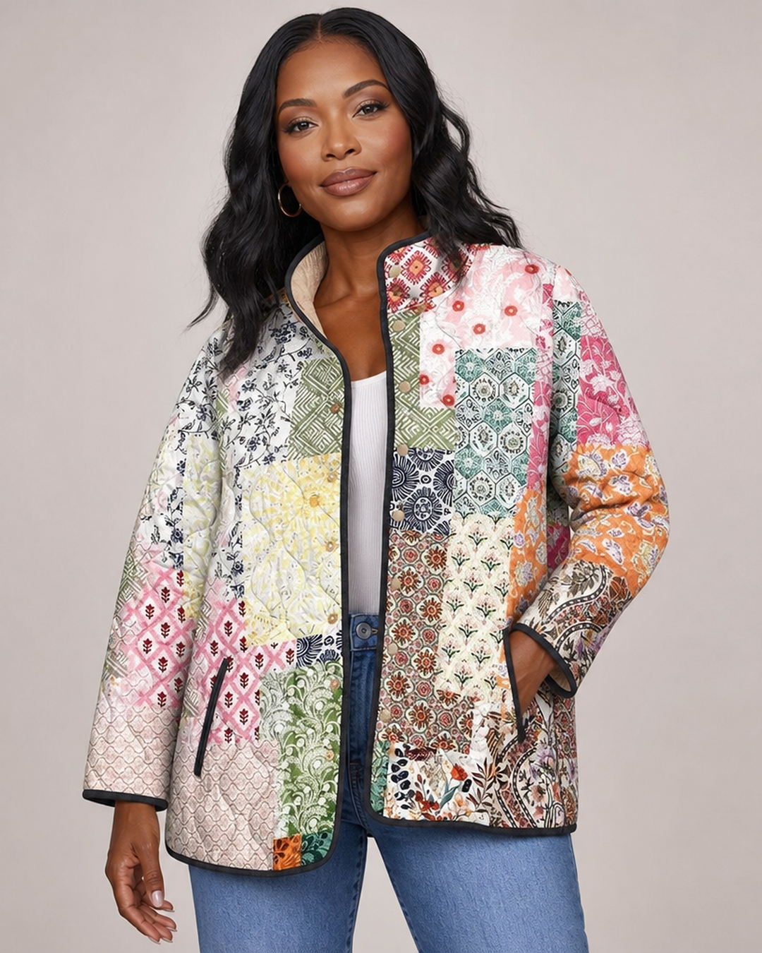 Suri | Casual Floral Print Quilted Jacket