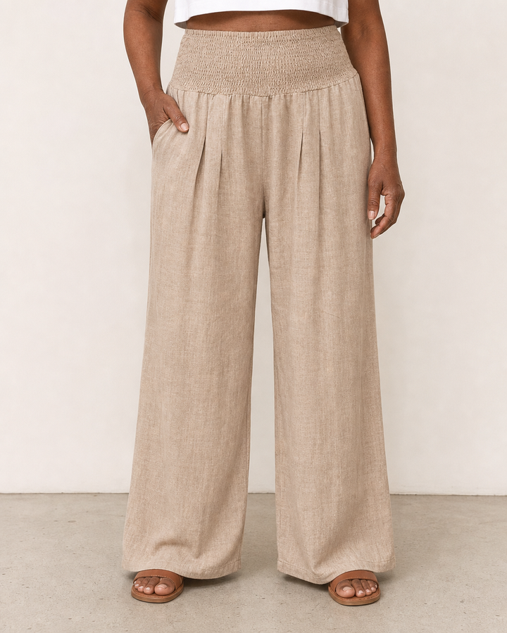 Susan | Flowing Wide Leg Beach Pants — Beige