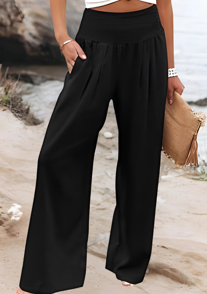 Susan | Flowing Wide Leg Beach Pants — Black