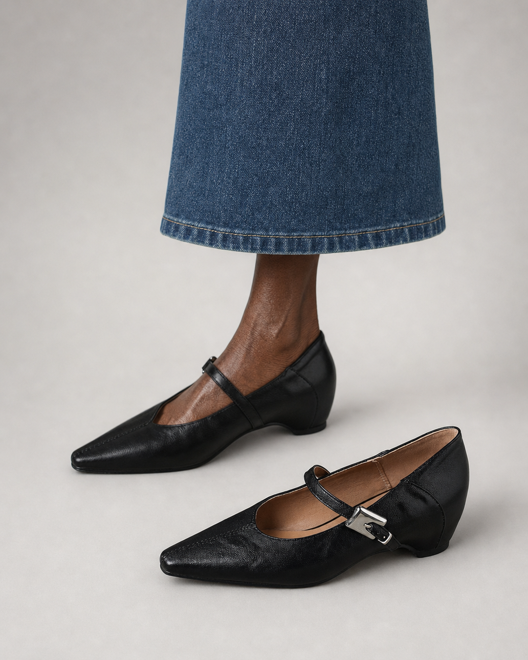 Kathryn | Pointed-Toe Mary Jane Flats - Black