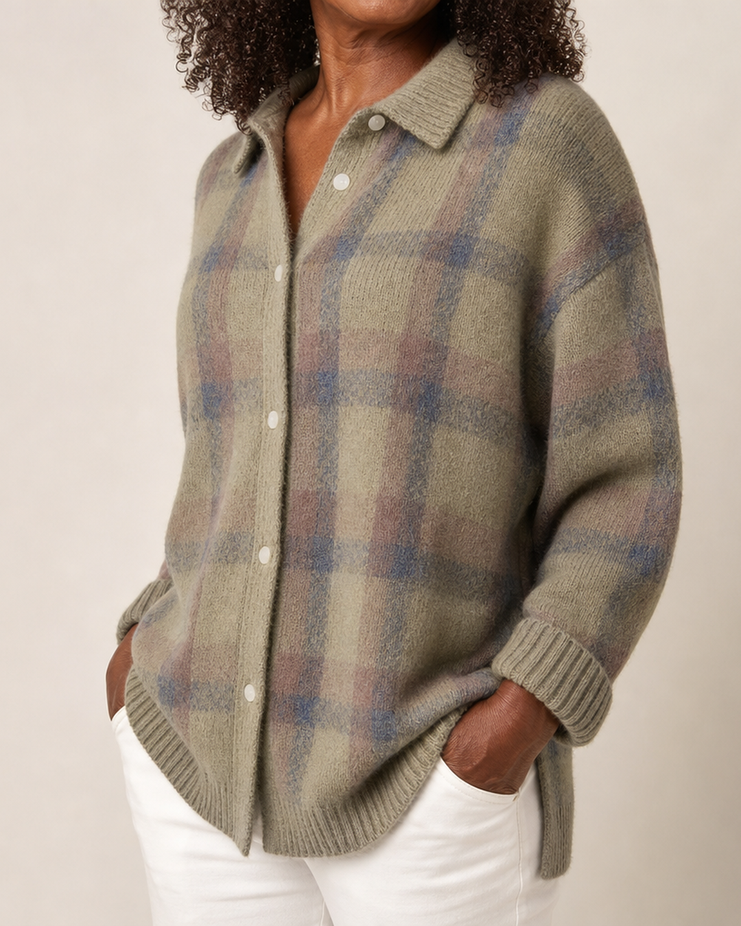 Taylor | Cozy Checked Knit Cardigan