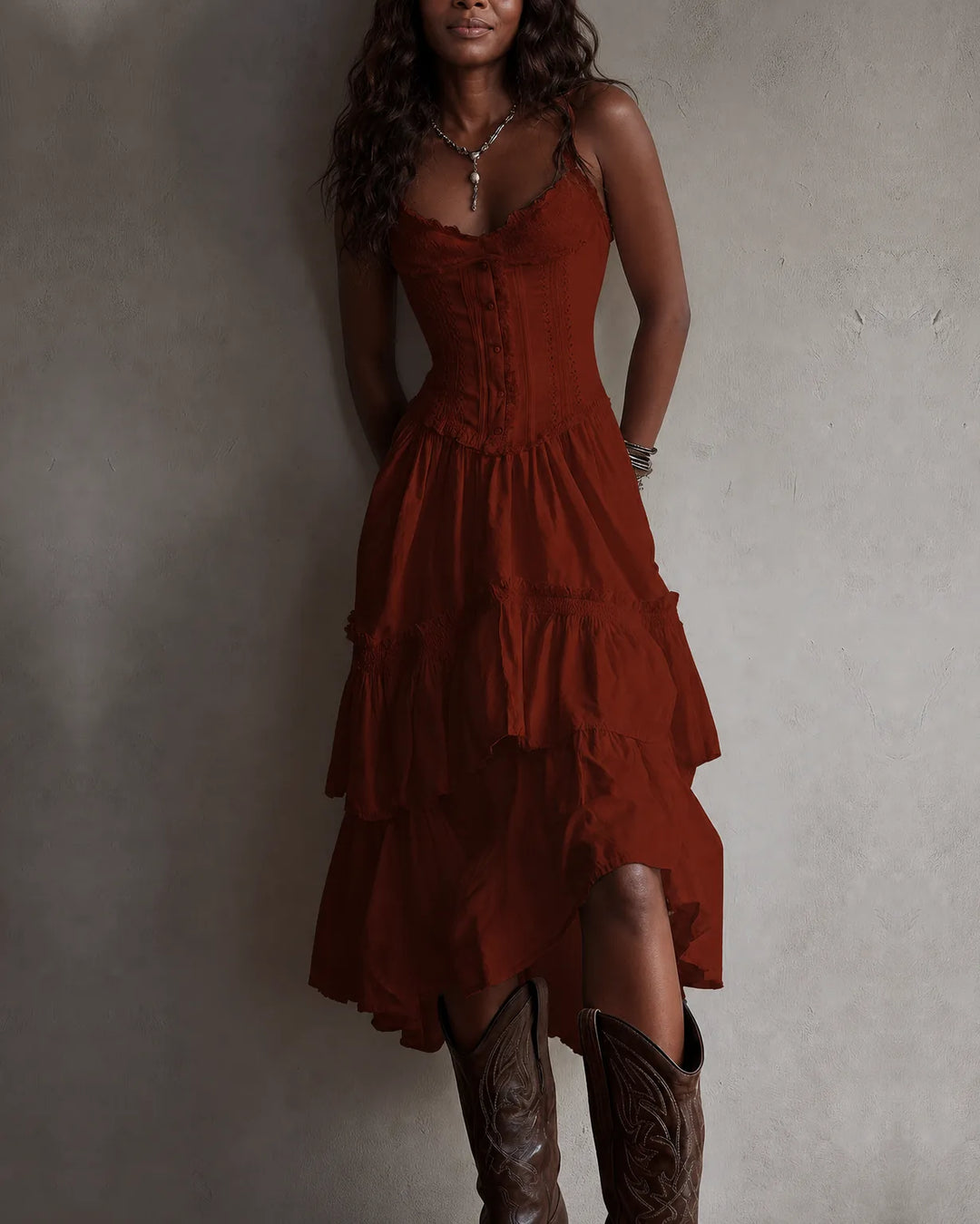 Elodie | Corset Tiered Midi Dress