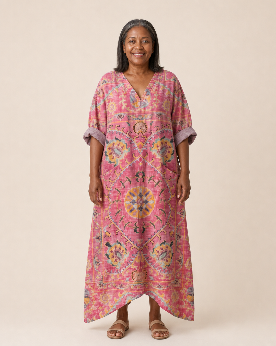Sharlene | Magenta Medallion Relaxed Maxi Dress