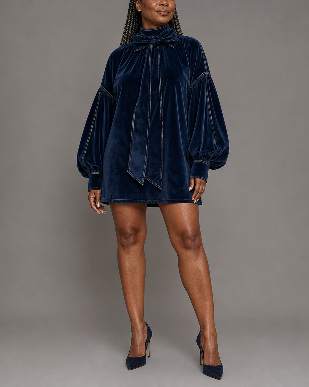 Tiphaine | Mini Robe en Velours à Nœud