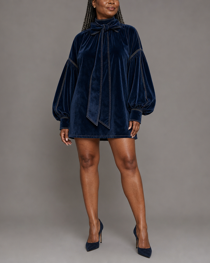 Tiphaine | Mini Robe en Velours à Nœud