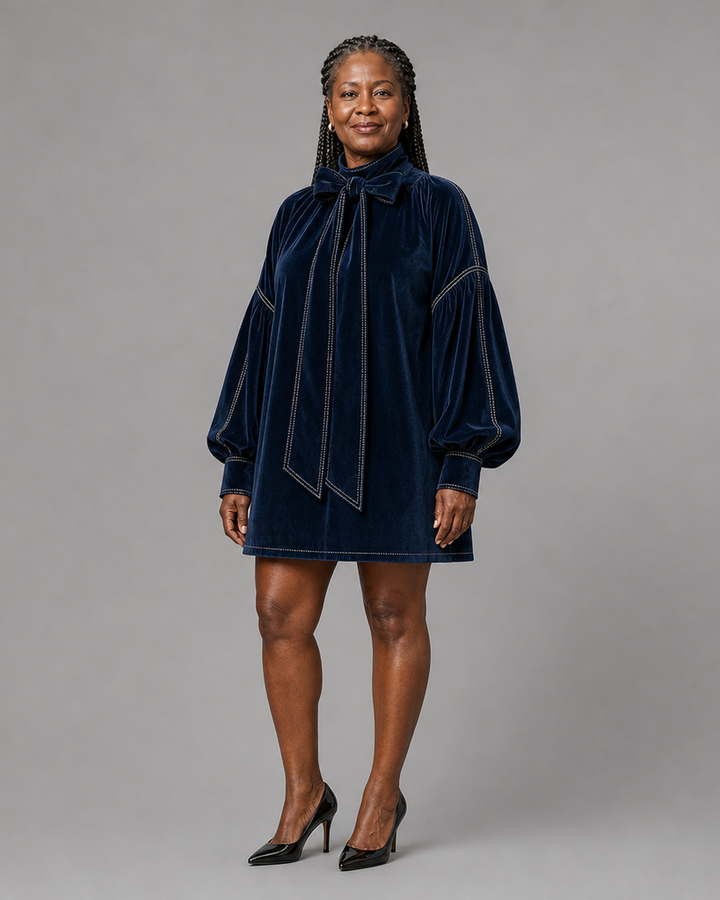 Tiphaine | Mini Robe en Velours à Nœud