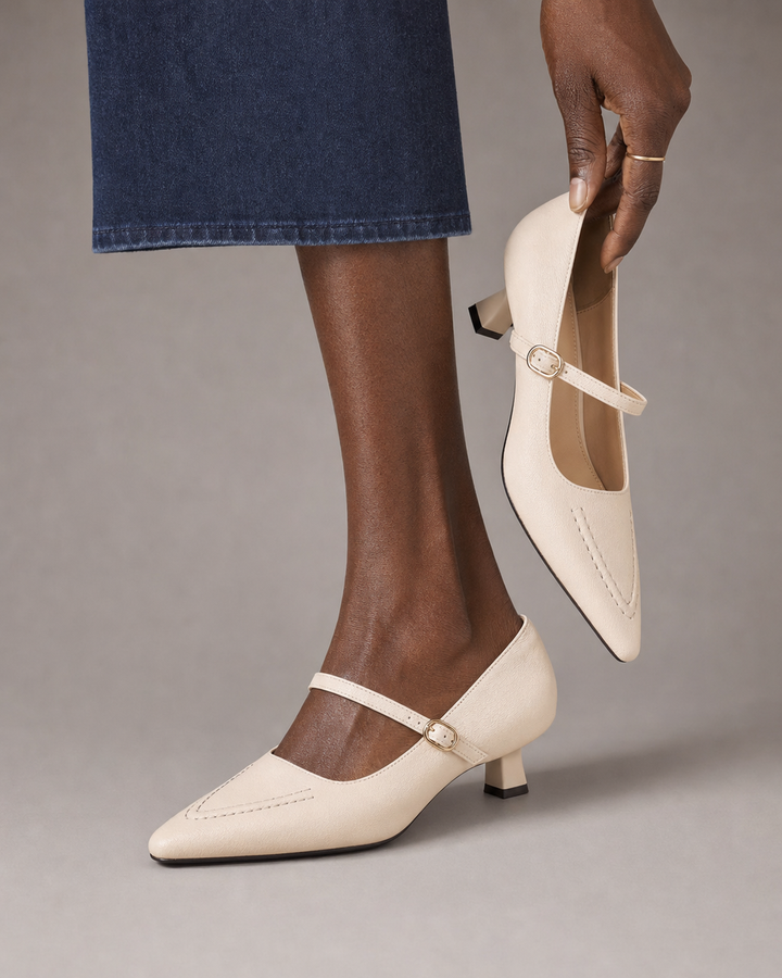 Latanya | Genuine Leather Heels - Beige