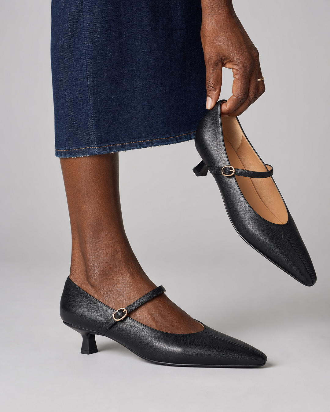 Latanya | Genuine Leather Heels - Black