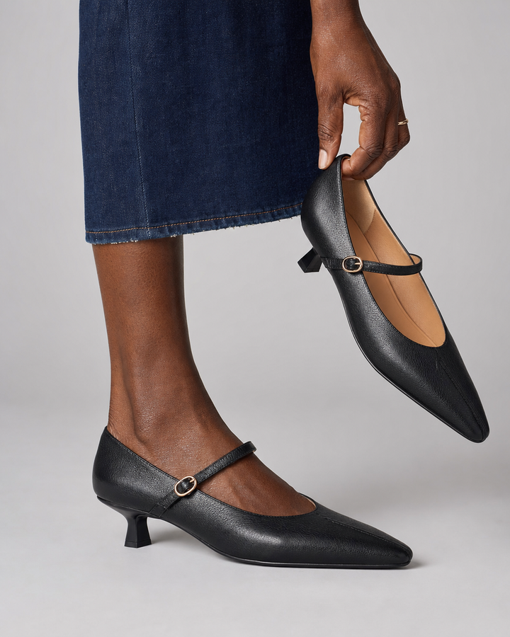Latanya | Genuine Leather Heels - Black