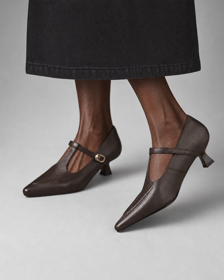 Latanya | Genuine Leather Heels - Brown